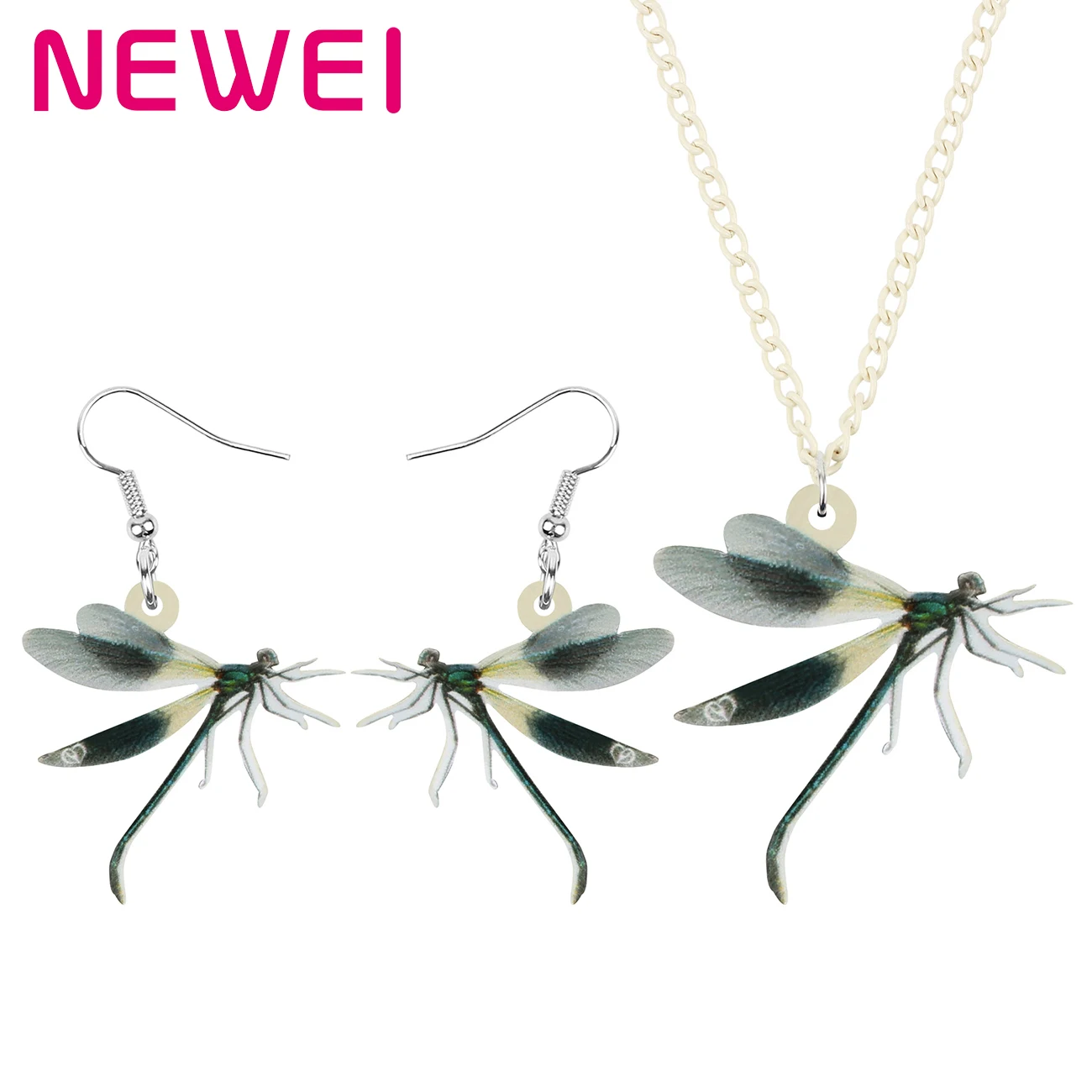 

Newei Acrylic Flying Dragonfly Jewelry Sets Lovely Insect Animal Earrings Necklace For Women Friends Novelty Gifts Accessories