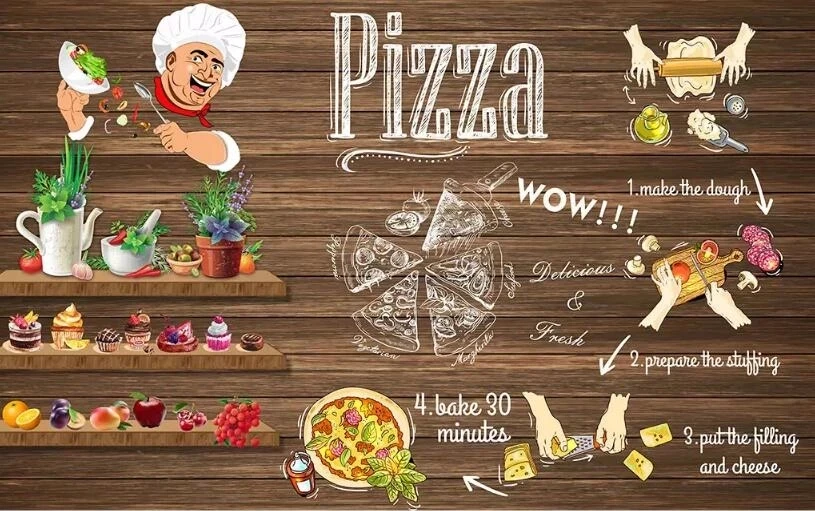 Самоклеящиеся 3d-фрески на заказ настенные водонепроницаемые для пиццы столовой