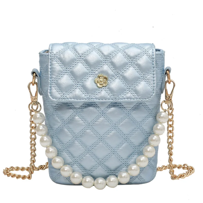 

LATTICE Bucket Bag Pearl Tote Bag 2021 Summer New High-quality PU Leather Women's Designer Handbag Chain Shoulder Messenger Bag