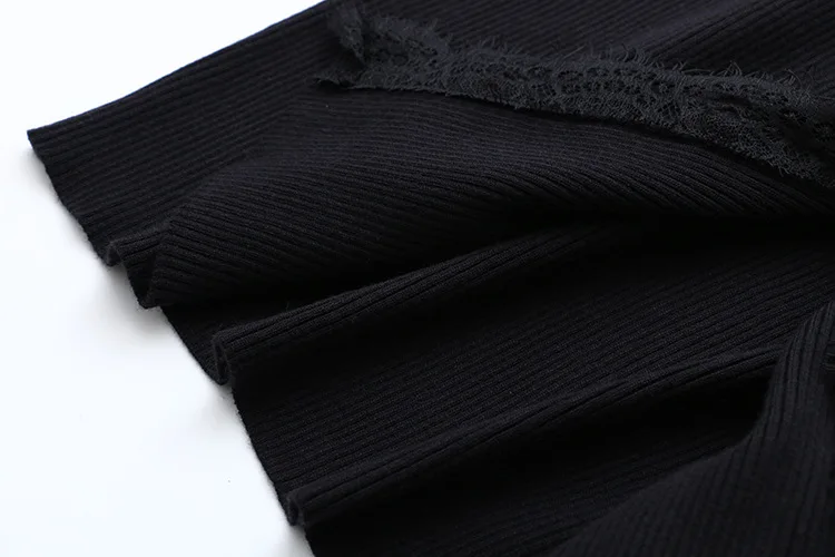 

Lace Single Breasted Women's Cardigans V-neck Sweater Long Sleeve Casual Sweater Black KKFY4906
