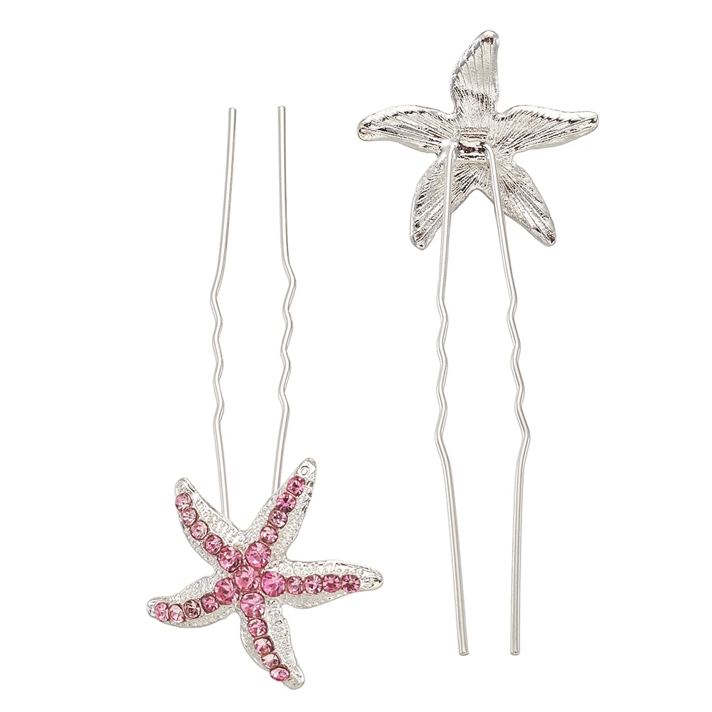 

10Pcs/set Cute Starfish Rhinestone Hair Sticks U-shaped Shiny Hair Pins For Women Girl Wedding Bride Hairpin Jewelry Ornament