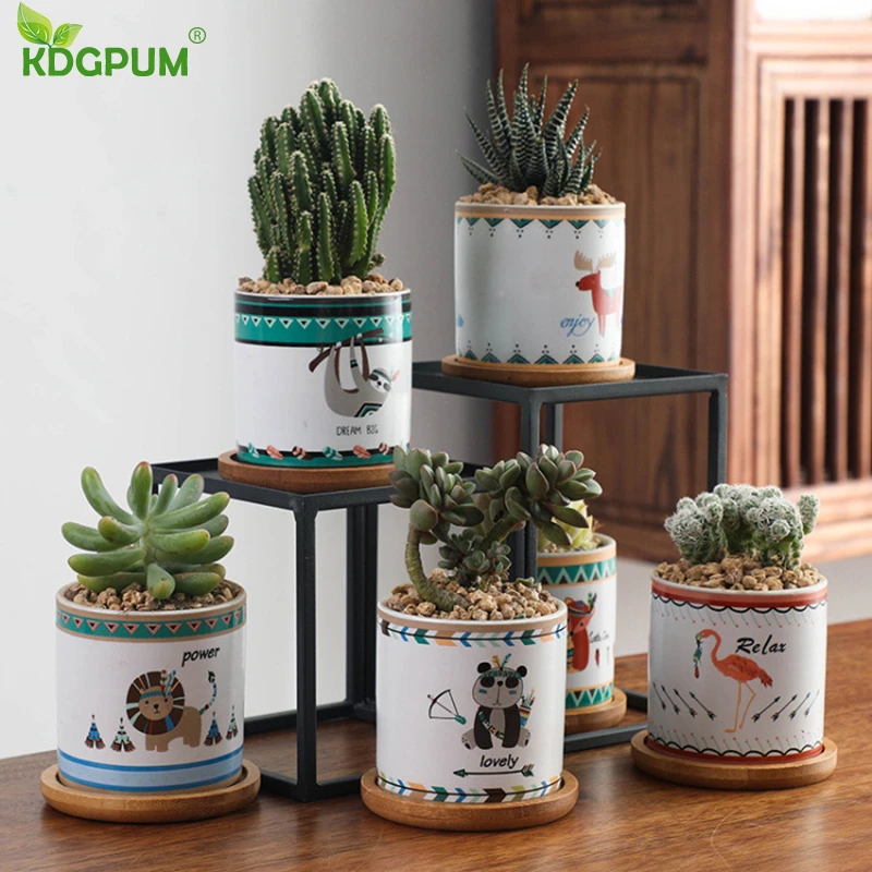 Горшок для растений с мультяшными животными суккулентами керамикой цветочным