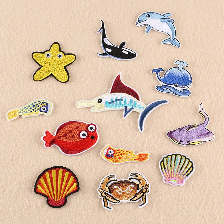 Один комплект нашивки с вышивкой seastar shell fish animal Мультяшные для сумки головного