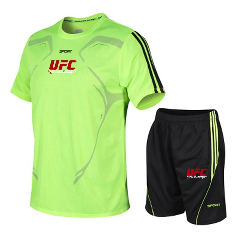 

2021 New Casual Men's Sets Summer Tracksuit Men Print Short Sleeve T-Shirt 2 Piece+Shorts Quick Drying Short Set MMA BJJ Boxing