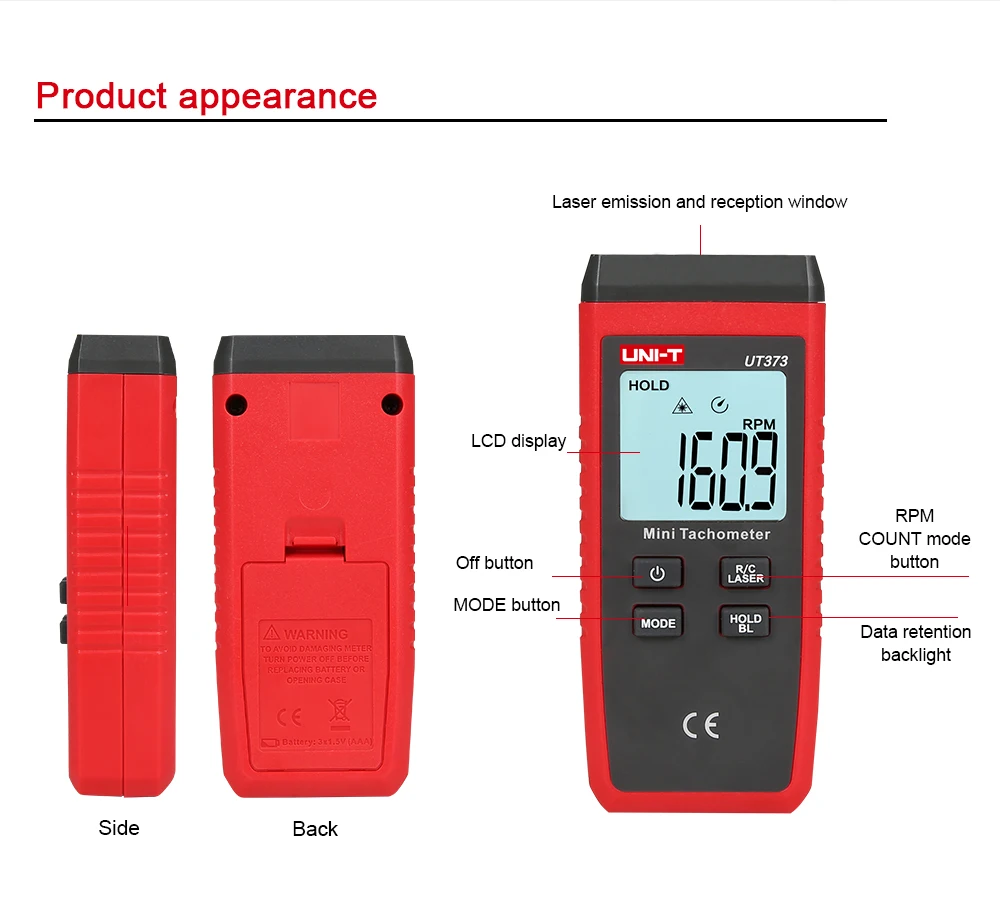 UNI-T UT373 Мини цифровой Бесконтактный тахометр измеритель скорости до 99999 Ddisplay по акции