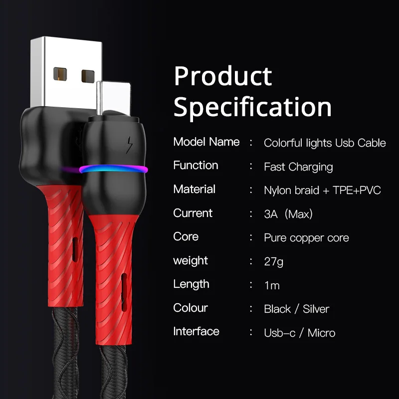 

Olnylo USB Type C Cable For Samsung S10 Huawei P30 Pro Fast Charge Type-C Mobile Phone Charging Wire USB C Cable for Samsung S9
