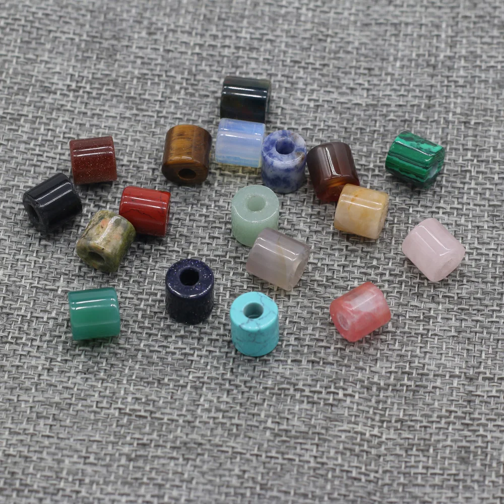 

10 Pcs Natural Stone Pendants Cylindrical Malachite Agates Loose Beads for Making Necklace Bracelet Jewelry 9mm Hole size 4mm