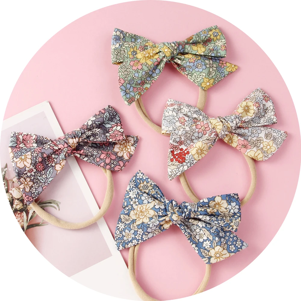 Бант для волос маленьких девочек из хлопка с цветочным принтом повязки резинки