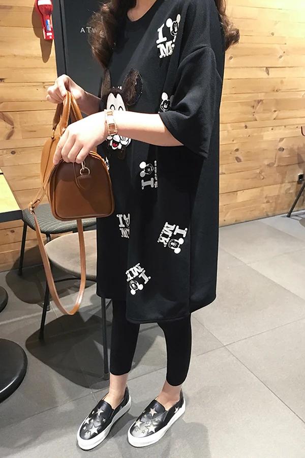 XL-5XL, подиумная футболка, платье, sequines, футболка, повседневная, с мультяшным принтом, женская футболка, топы, большие размеры, Черная Футболка, большой размер