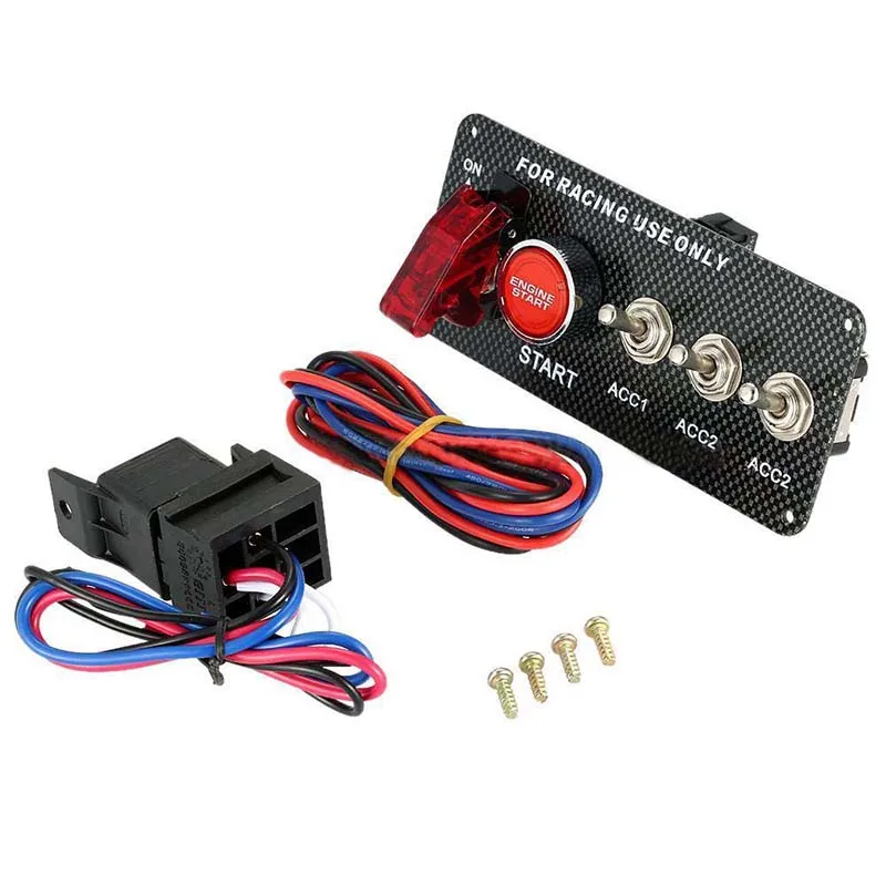 

12V Car Ignition Switch Engine Start Push Button 3 Toggle Racing Panel