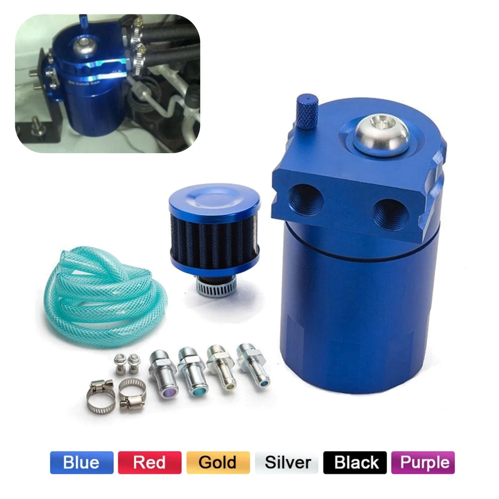 

Universal Applicable Aluminum Oil Catch Can Reservoir Fuel Tank With Filter 9mm / 15mm Fittings Car Accessories