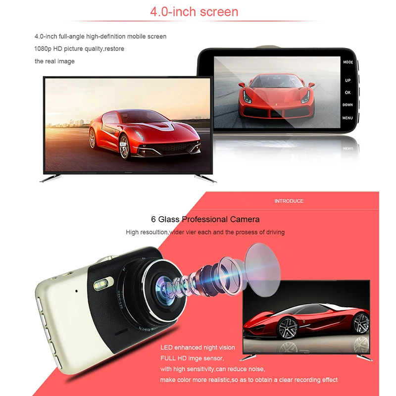 Автомобильный видеорегистратор 4 0 дюйма IPS два объектива full hd