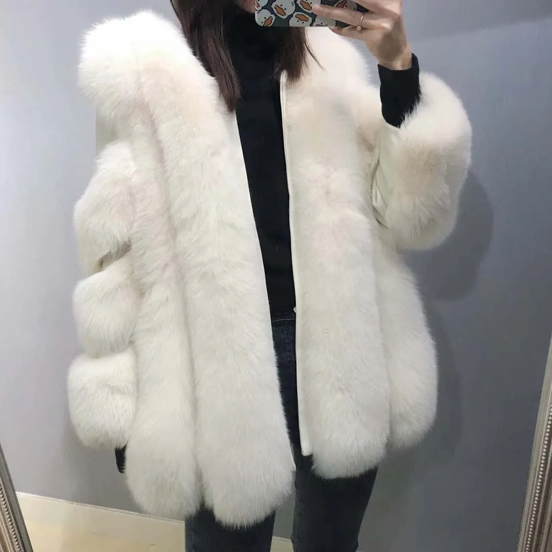 

Winter Fashion Women Coat Natural Real Fox Fur Jacket With Leather Custom Made Xxxxxl
