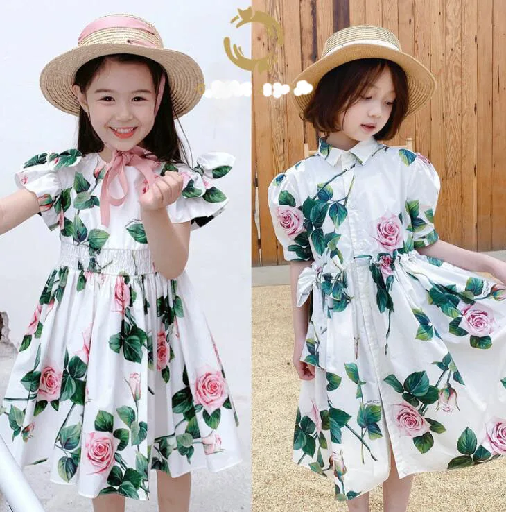 Розничная продажа летнее хлопковое платье с бантом и принтом для маленьких