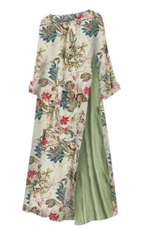Boho женское хлопковое льняное свободное нарядное платье Летнее цветочное платье длиной до щиколотки плюс размер Лето Новое