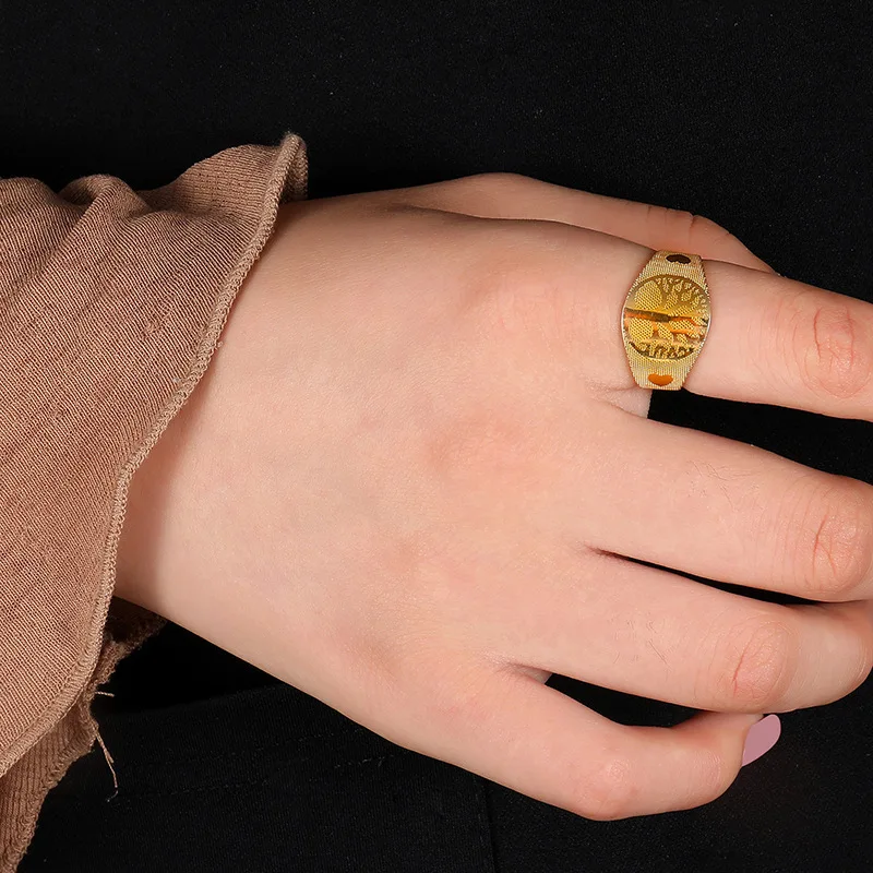 Кольцо женское из нержавеющей стали с деревом жизни регулируемое золотого и