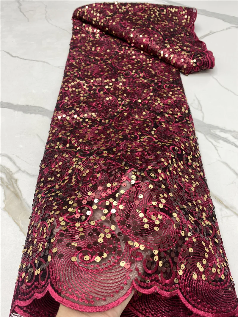 

PGC винная африканская кружевная ткань 2021 Высококачественный кружевной материал нигерийские французские блестки кружевная ткань для сваде...