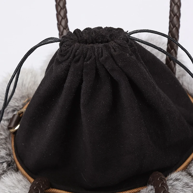 

Bucket Plush Handbags Cute Rabbit Fur Golfer Single Shoulder Bag
