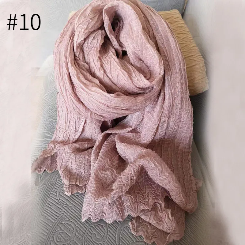 color 10 10 шт./партия, Женский хлопковый плиссированный шарф простой хиджаб, однотонные плиссированные с рюшами, морщинами, Длинные большие шарфы Hijabs - Цвет: color 10
