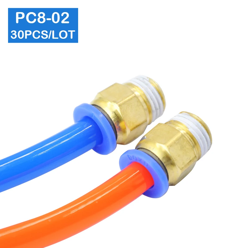 Высокое качество 30 шт BSPT PC8-02, 8 мм до 1/4 'пневматические соединители мужские прямые фитинги в одно касание