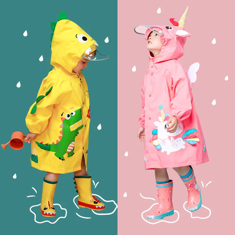 

Children raincoat boys and girls treasure kindergarten dinosaur raincoat poncho cute cloak-style schoolbag bit pupils rain gear