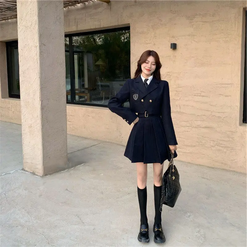 

MAGOGO 3PCS College Style Student JK Uniform Suit Girl Shirt + Skirt + Coat Girl Uniform Set New