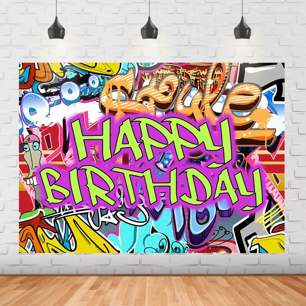 

Retro graffiti birthday background hip hop 80s 90s party photography background fluorescent party decoration portrait shooting