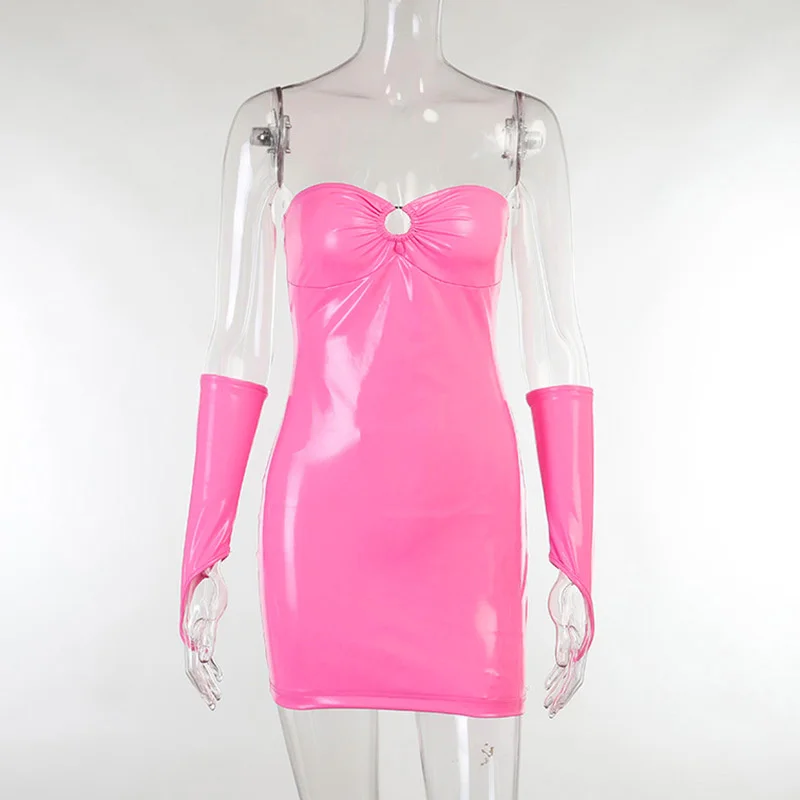 Женское вечернее облегающее платье из ПУ кожи без бретелек|Женские платья| |