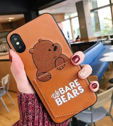 brown Gimfun из искусственной кожи с мультяшным медведем Карманный чехол для телефона для IPhone 11 Чехол Мягкий ТПУ чехол для Iphone 7 Xr X Max 11Pro 6 8plus с сумкой - Цвет: brown
