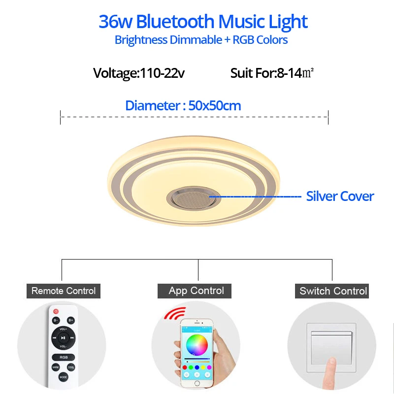 RGB 36w Музыкальный светодиодный потолочный светильник s RGB с приложением и пультом дистанционного управления, потолочный светильник для спальни 25 Вт 36 Вт 52 Вт, светильник для гостиной, lampara de techo - Цвет корпуса: RGB 36w