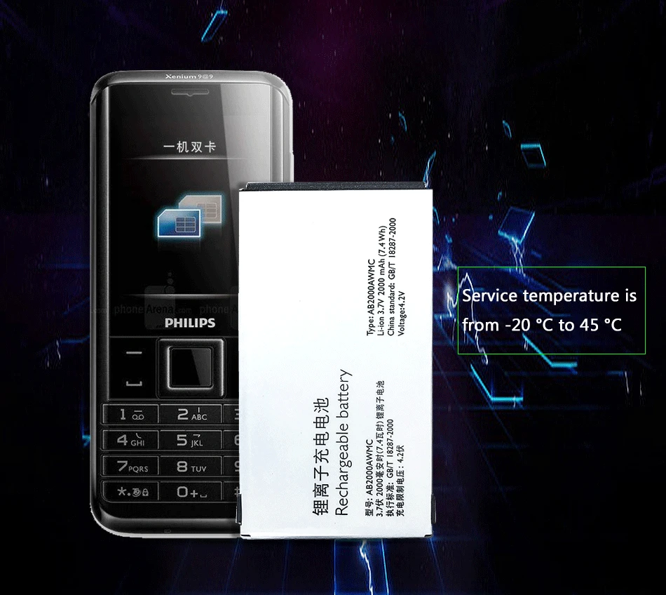 Для мобильного телефона PHILIPS Xenium X501 X513 X523 X130 X623 X3560 CTX130 CTX523 CTX513 мобильного телефона Батарея AB2000AWMC AB2000FWML 2000 ма-ч