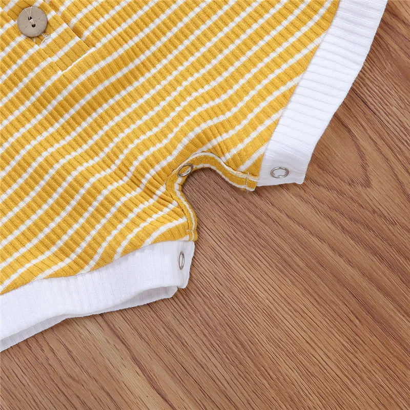 

5 Colors Striped Infant Baby Boys Girls Romper 0-18M 2020 New Ribbed Knitted Short Sleeve Striped Print Button Jumpsuit Playsuit