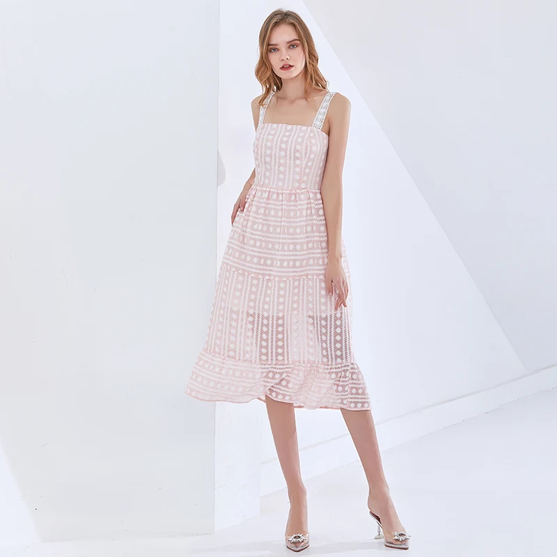 

Hit Color Print Sling Dress For Women Square Collar Sleeveless High Waist Summer Dresses Female Fashion New Clothes
