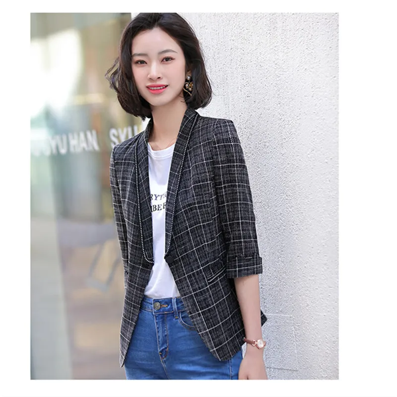 

2021 New Retro Irregular gridShort Ladies Fashion Elegant Plus Size Casual grid Slim-Fit Jacket Autumn