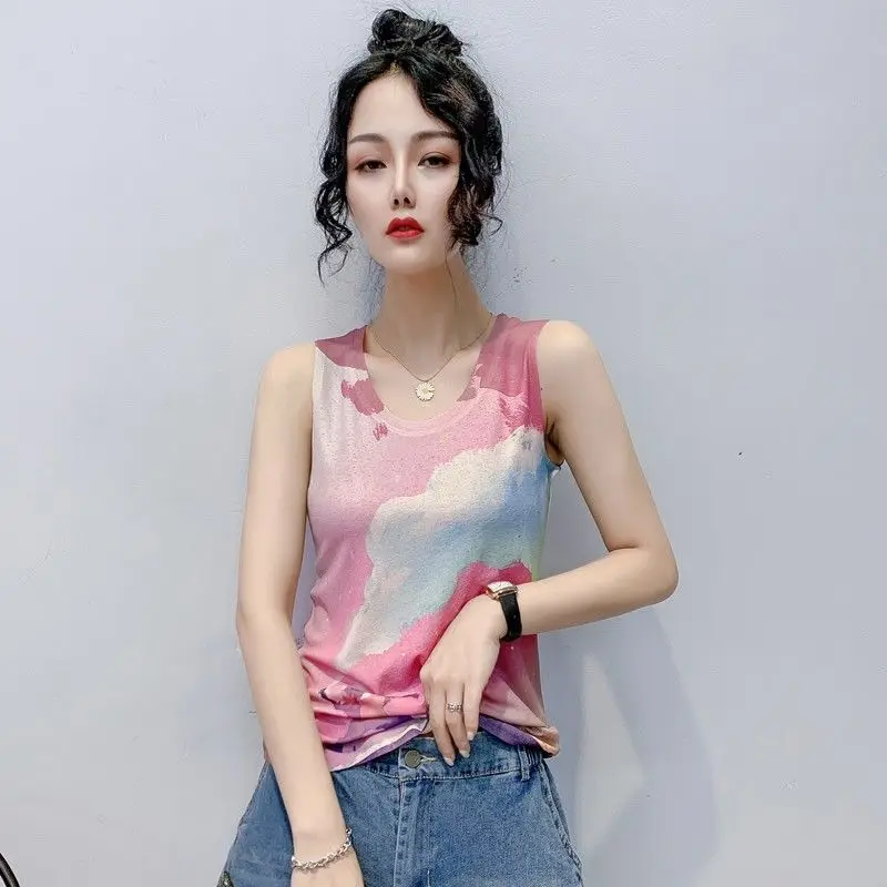 

2021 summer printed short camisole women's Joker slim sleeveless bottoming top