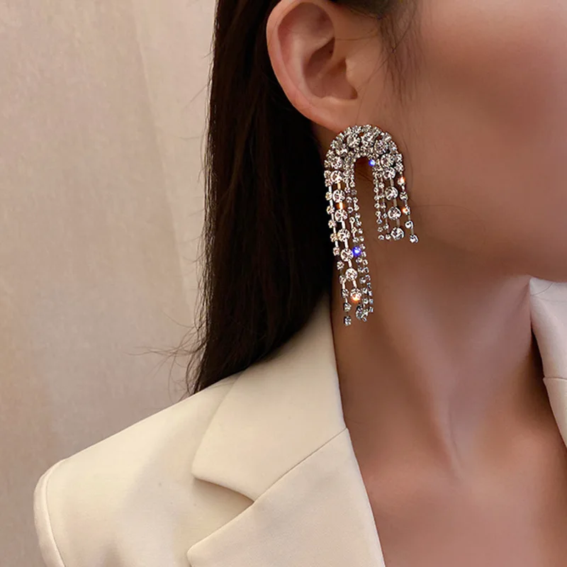 

TREAZY Vintage Rhinestone Crystal Irregular Tassel Drop Earrings for Women Long Dangle Earrings Wedding Party Gift Brincos Femme