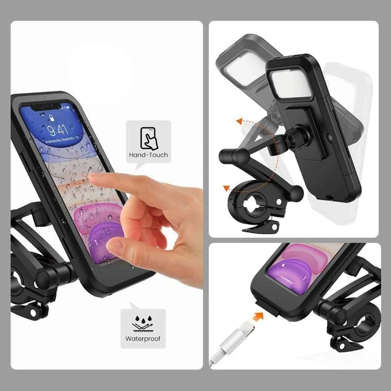 

Motorcycle Bike Phone Mount Waterproof Phone Holder for Handlebars Bicycle Phone Case with Contact Screen for Outdoor