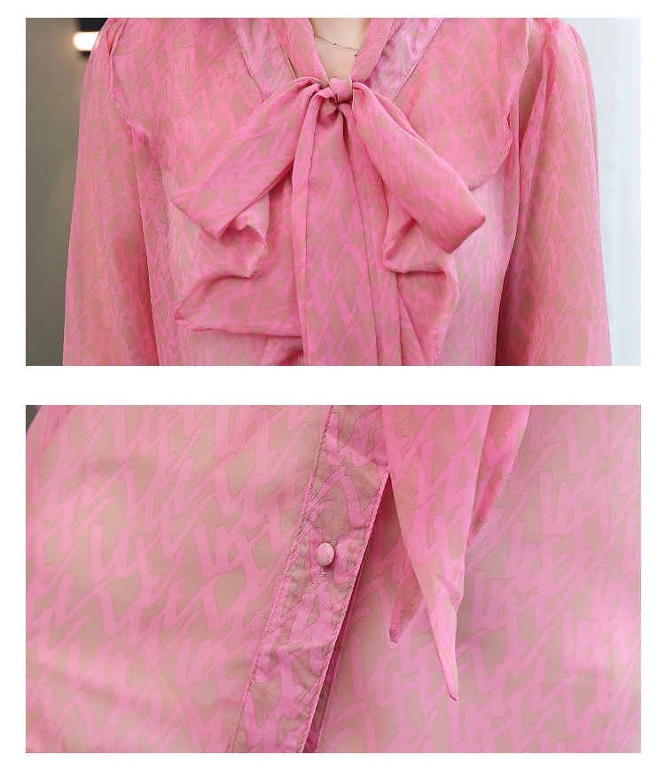 

Chiffon Blouse Women Bluses Ladies Tops 2021 Autumn New Chiffon Shirt Women's Long-Sleeved Printed Bow Blouses Shirt 595i