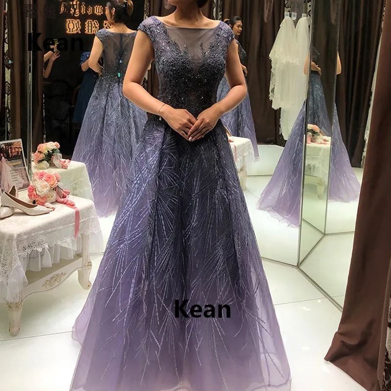 

Lace Gray Evening Dress Cap sleeve Illusion Simple Special Occasion Dress Islamic Dubai Kaftan Saudi Arabic Prom Dress Custom