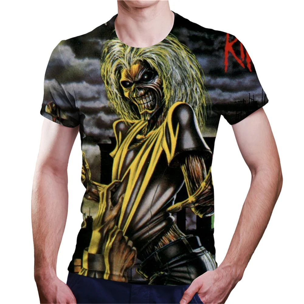 

2021 new men's and women's fashion heavy metal rock logo pattern 3dt men's large size short-sleeved shirt