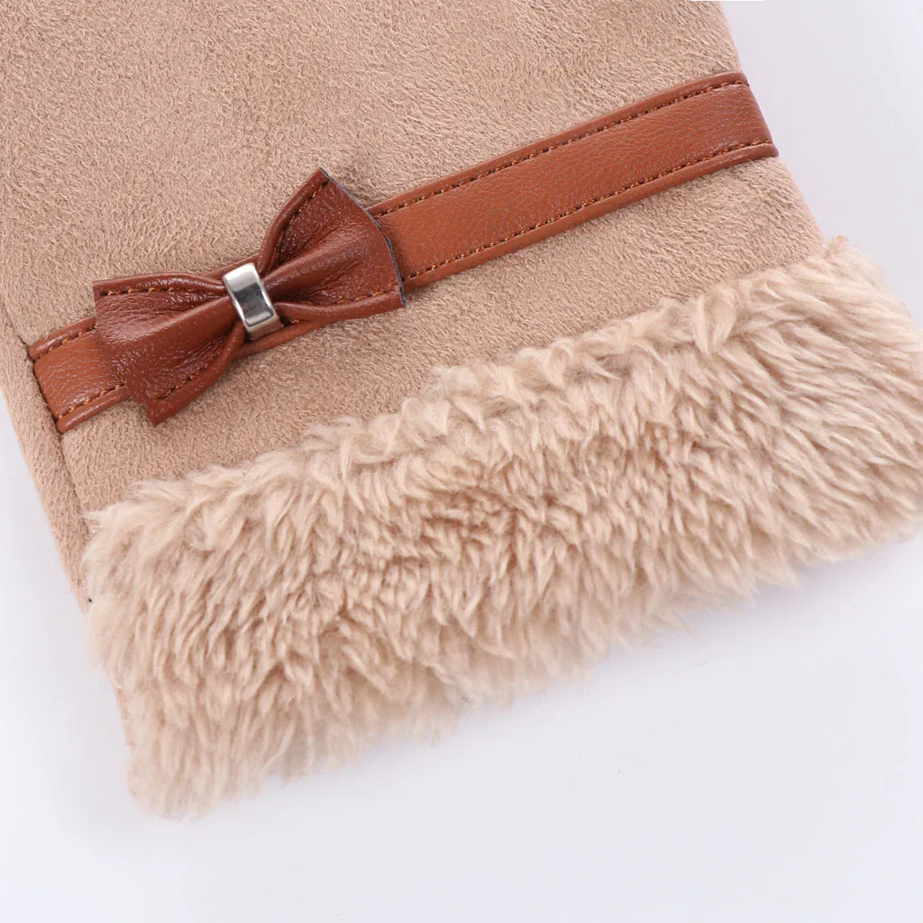 Зимние перчатки для женщин из гречьего пуха теплые флисовые с бантиком