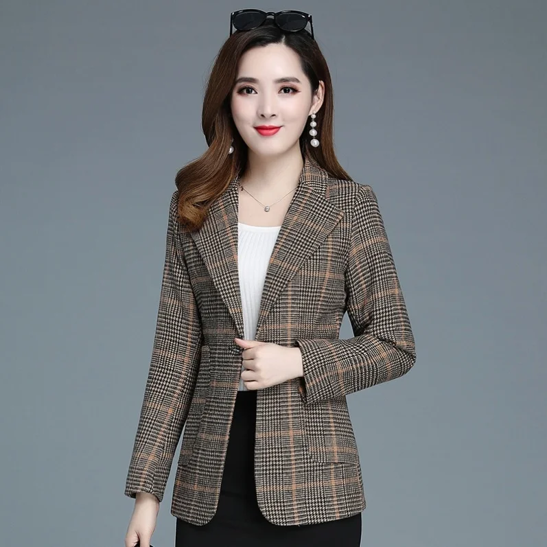 

Женский блейзер в клетку, деловые винтажные модные офисные дамские клетчатые топы, Новинка осени-зимы 5XL