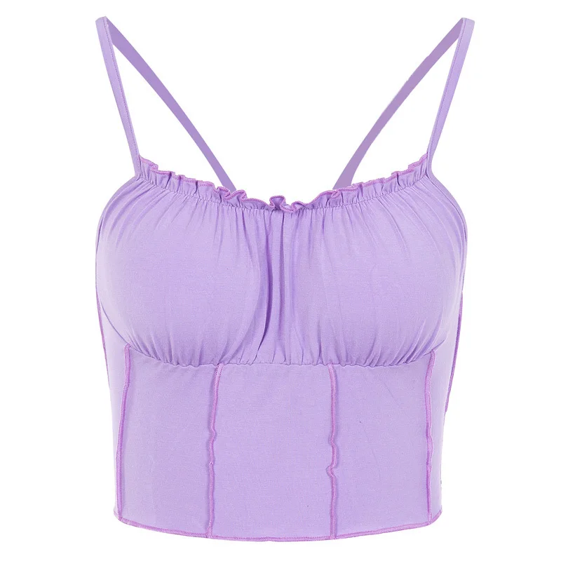 Топ женский эластичный без рукавов пикантный фиолетовый базовый укороченный топ