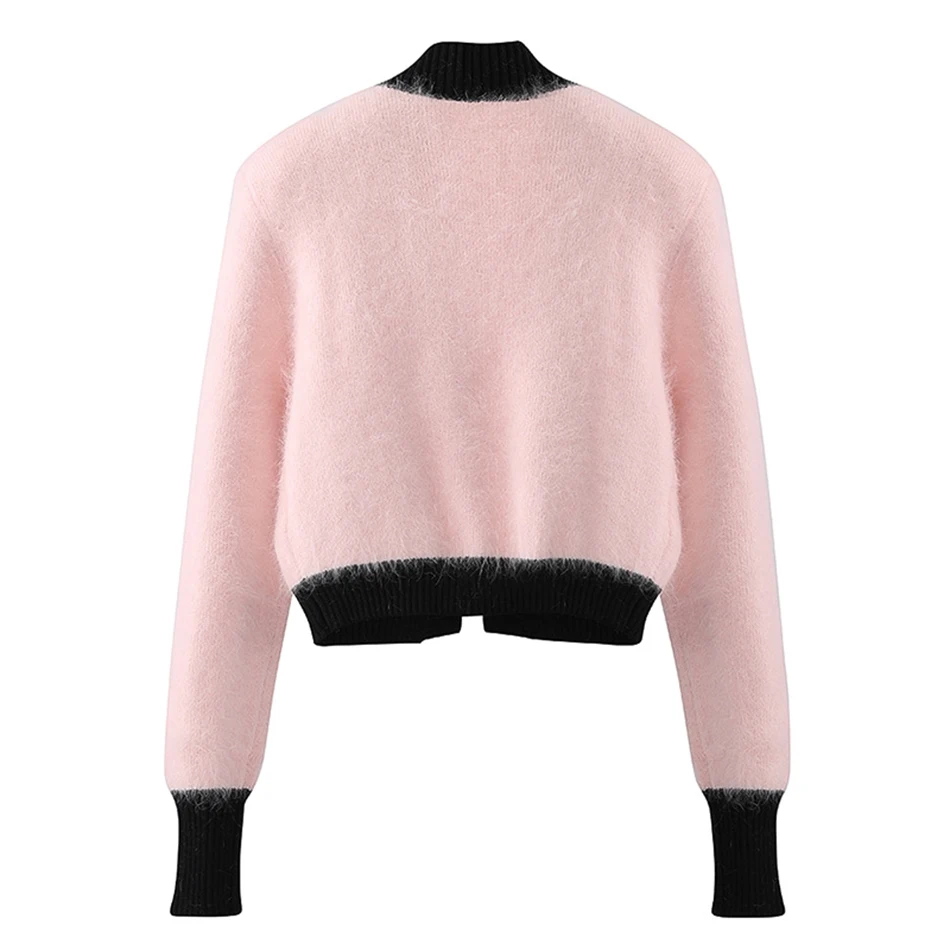 Женские кардиганы в японском стиле милый розовый вязаный мохеровый свитер