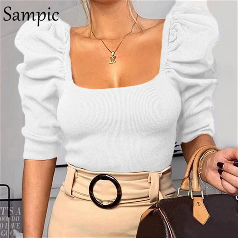 Sampic/Повседневная женская верхняя одежда Облегающий белый укороченный топ с