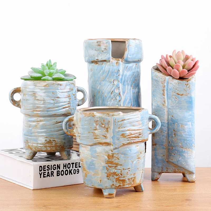 

Керамический цветочный горшок с креативной ручкой в скандинавском стиле, современный минималистичный домашний горшок для гостиной, суккул...