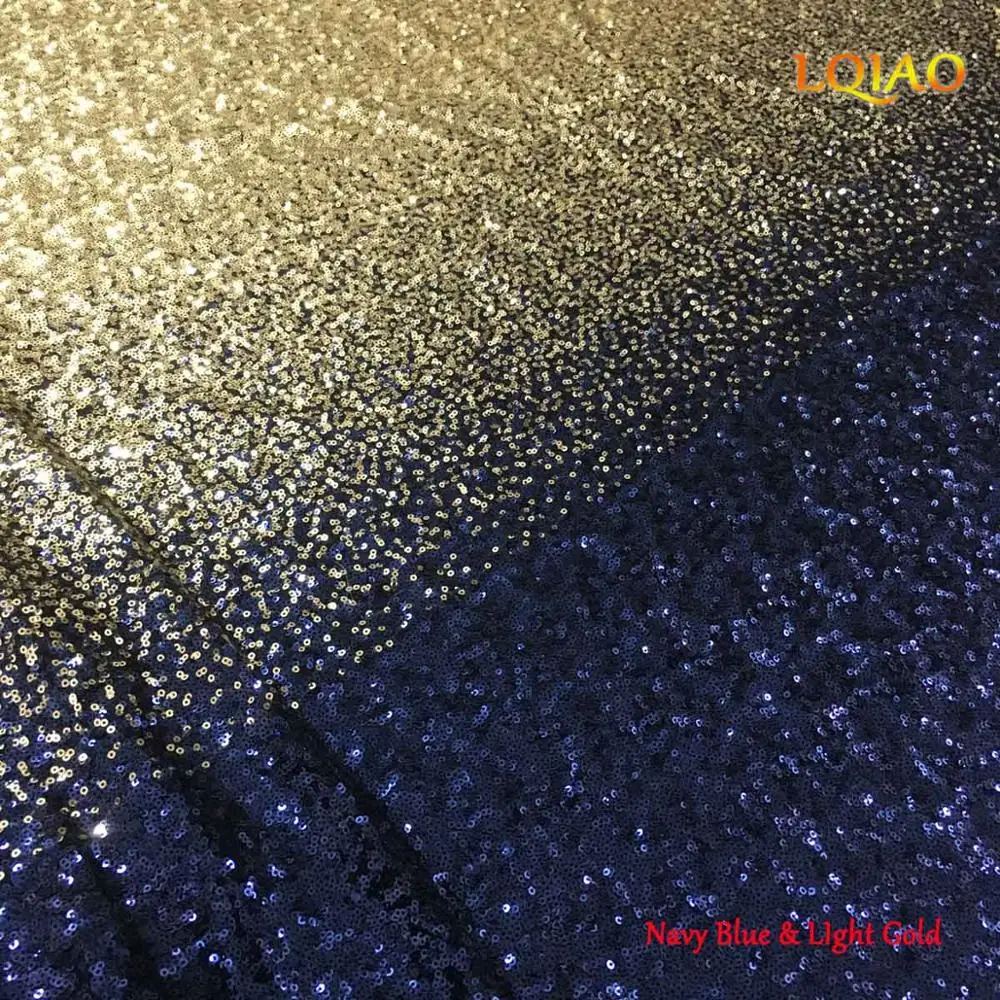 Navy Blue-Light Gold 1 ярд градиент цвета темно-синий-Серебряный блесток ткань стрейч спандекс вышитые сетки африканские Кружева блесток ткань для платья DIY - Цвет: Navy Blue-Light Gold