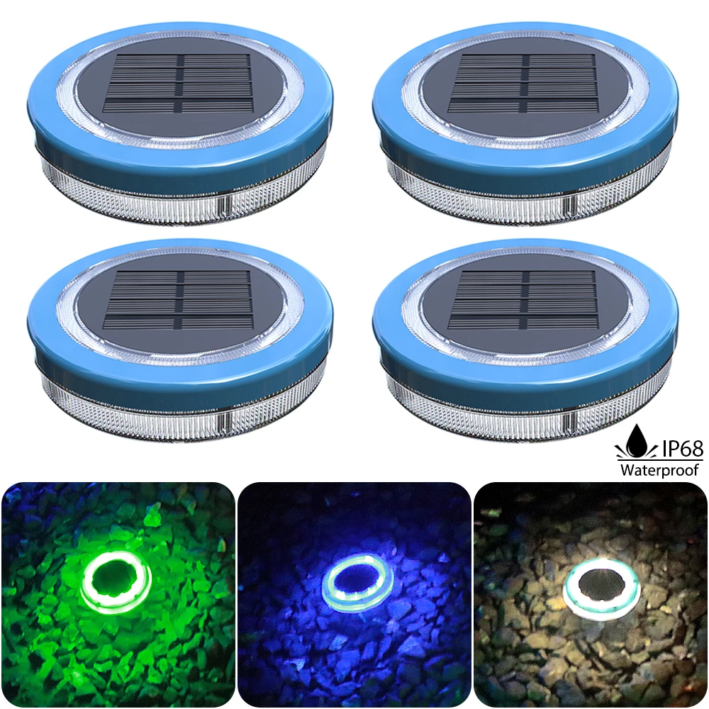 للبيع مصباح للطاقة الشمسية 4 قطعة IP68 تجمع العائمة ضوء الشمس سياج LED مصباح تحت الماء 2XBlue + 1xGreen + 1 Xcool الأبيض أضواء الشمسية للحديقة