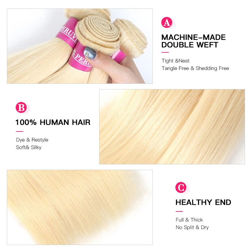 Facebeauty 613 блонд Прямые Цветные 8 28 дюймов перуанские Remy человеческие волосы 3 пучка