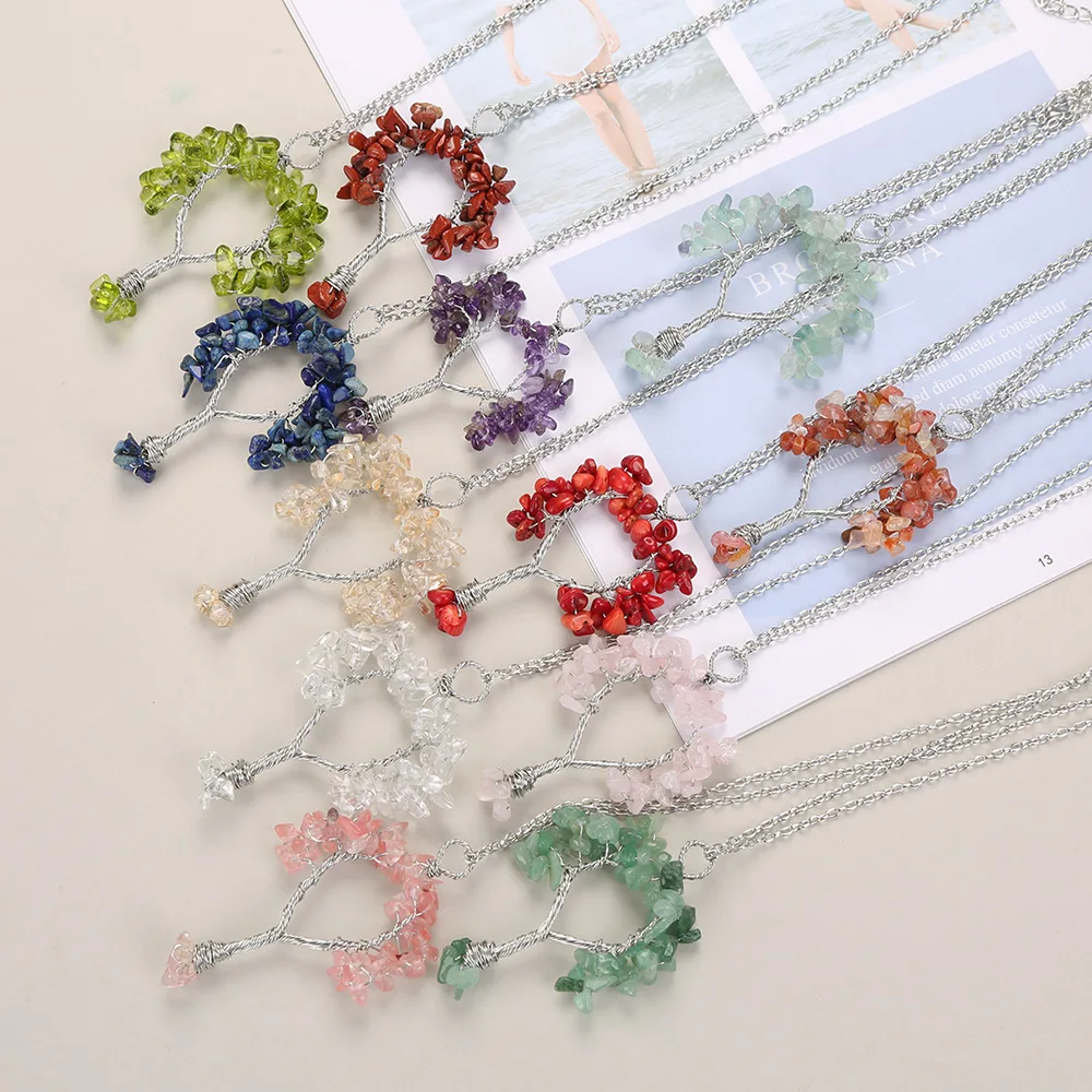 

Seven chakras necklace pendant women accessories tree of life charms charm for making jewelry natural stone christmas gift